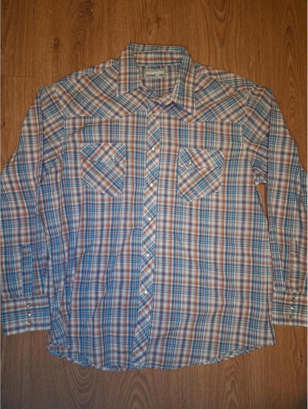 Wrangler Pearl Snap Shirt XL Red Multicolor Plaid Cotton